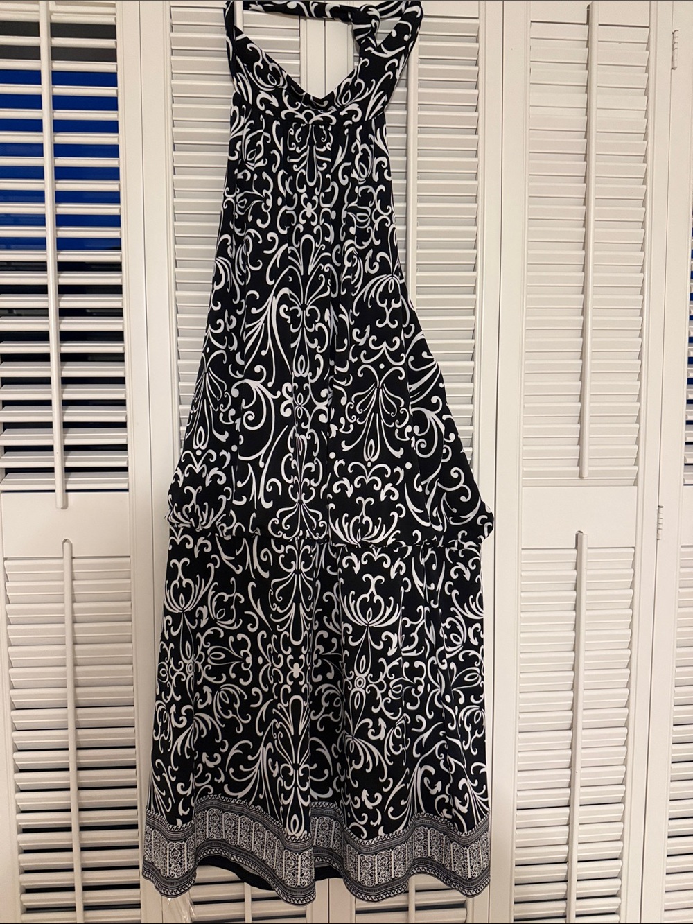 White House Black Market Black and White Backless Halter Dress